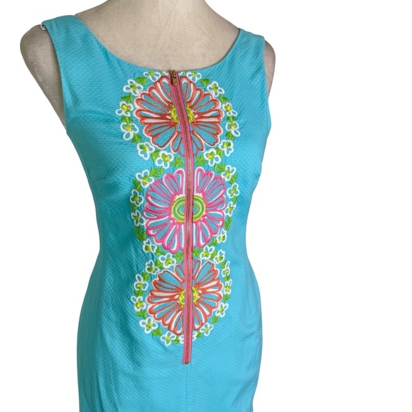 Lilly Pulitzer Embroidered Kirby Dress Sleeveless Zipper Front Shift Size 2 - Picture 3 of 12